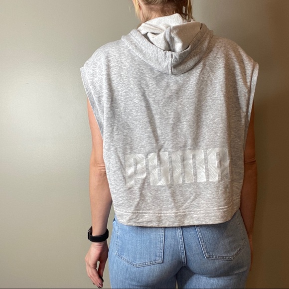 PUMA Hoodie Crop Sweatshirt Muscle Tee Gray XL - Picture 5 of 12